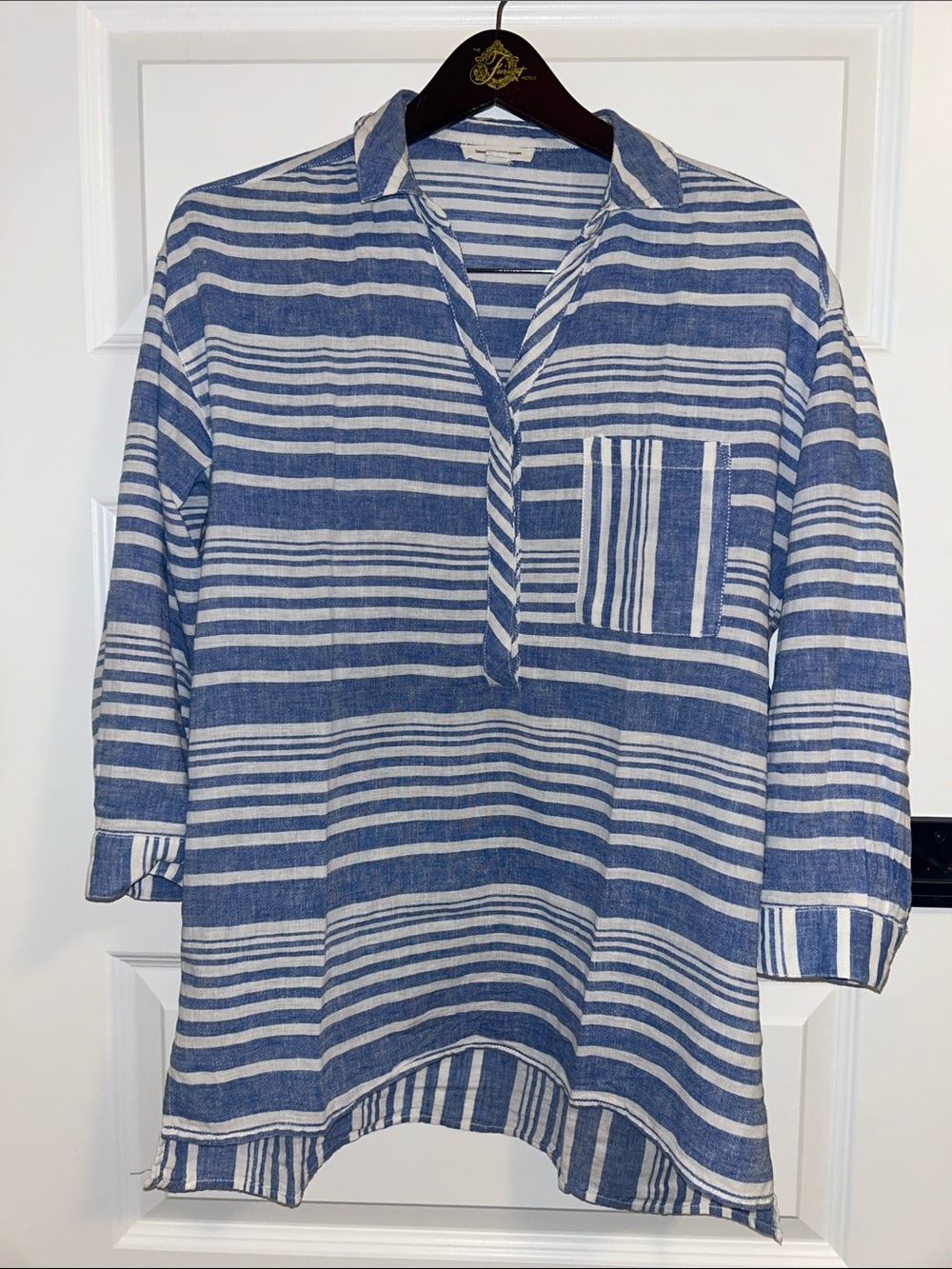 beachlunchlounge Blue and White Striped Casual Button-Down Shirt